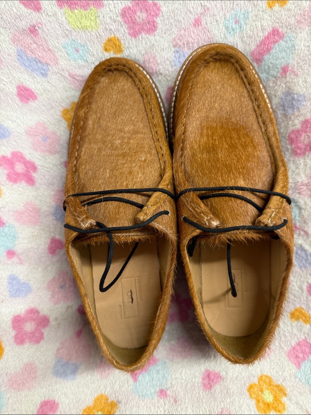 Urban Outfitters Brown Haircalf Moccasin Loafers with Black Laces